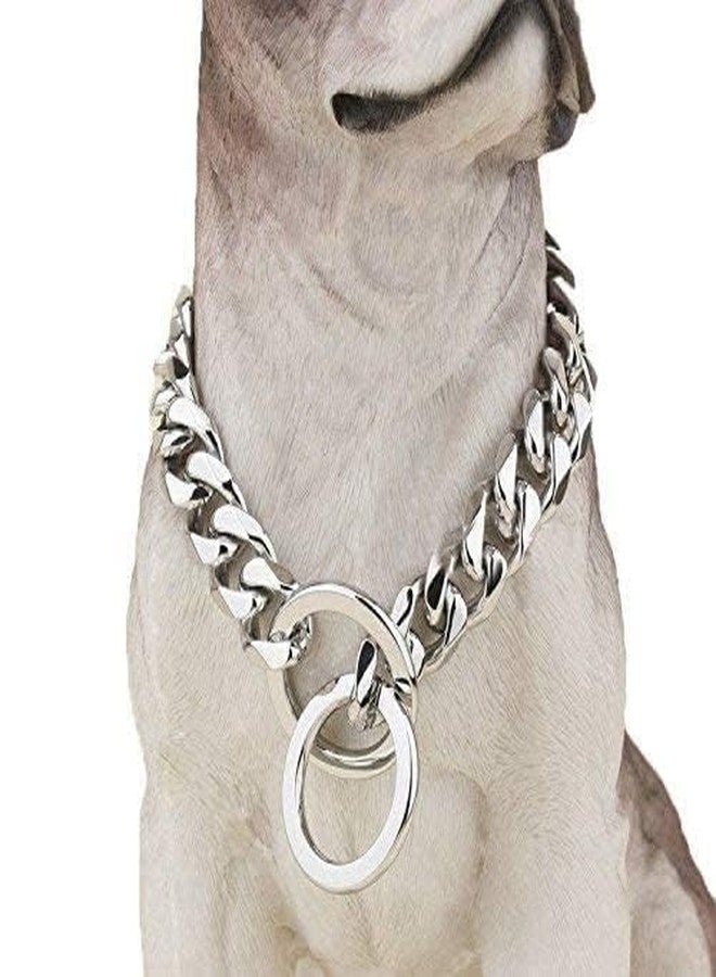 RoverPets Heavy-Duty Choke Cuban Link Dog Chain Collar - 4mm Silver Metal Collar for Large Breeds Like Rottweiler, Pitbull, Cane Corso, Mastiff - 24 Inch Strong Build - Image 1